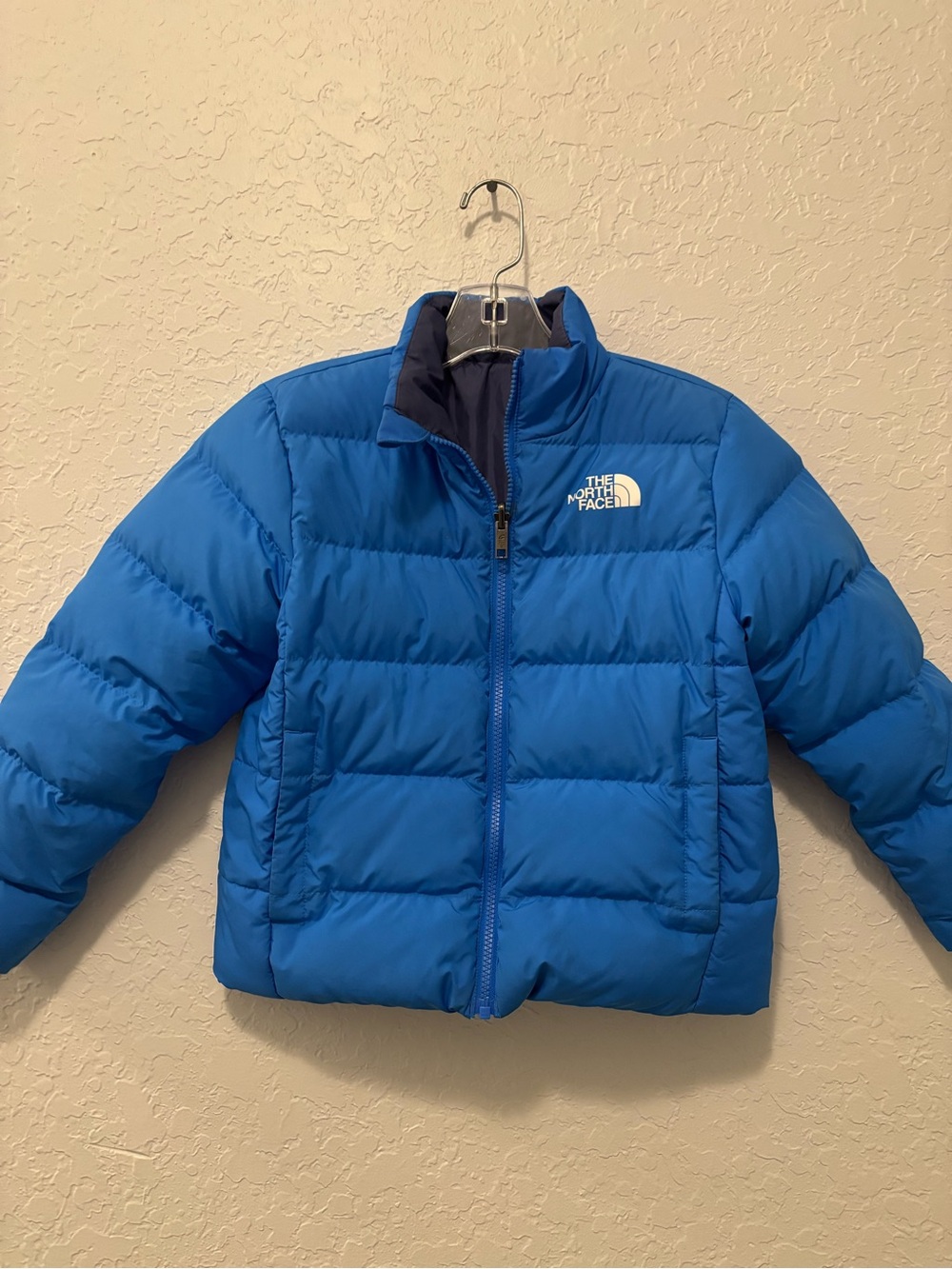 The North Face Reversible Puffer Jacket Kids Size S 7/8 Blue 600 Down Insulated